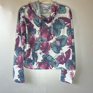 Rays cropped Leaf Print Hoodie - Purple and Teal long sleeves